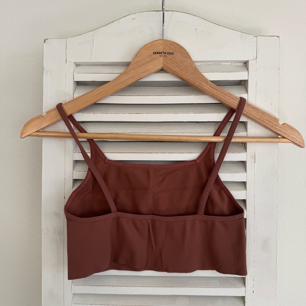 Free People Bundle - Spaghetti Straps Cropped Bra Tops Sage Green + Mauve Brown - Picture 9 of 12